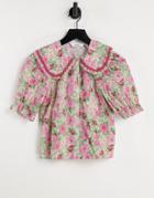 & Other Stories Organic Cotton Floral Print Collar Blouse In Multi