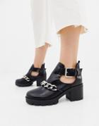 Pieces Cut Out Chain Ankle Boot - Black