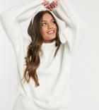 Asos Design Petite Fluffy Roll-neck Longline Sweater-white