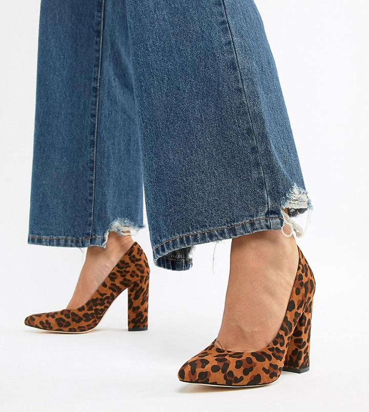 Truffle Collection Wide Fit Pointed Leopard Block Heels-multi