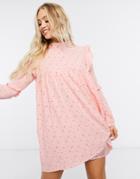 Daisy Street Long Sleeve Smock Dress In Ditsy Floral-pink