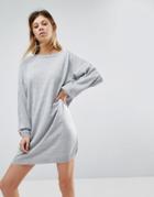 Asos Knitted Dress In Oversize With Crew Neck - Gray