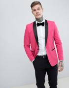 Asos Design Slim Tuxedo Suit Jacket In Bright Pink With Black Contrast Lapel - Pink