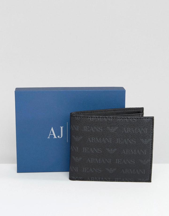 Armani Jeans All Over Logo Wallet - Black
