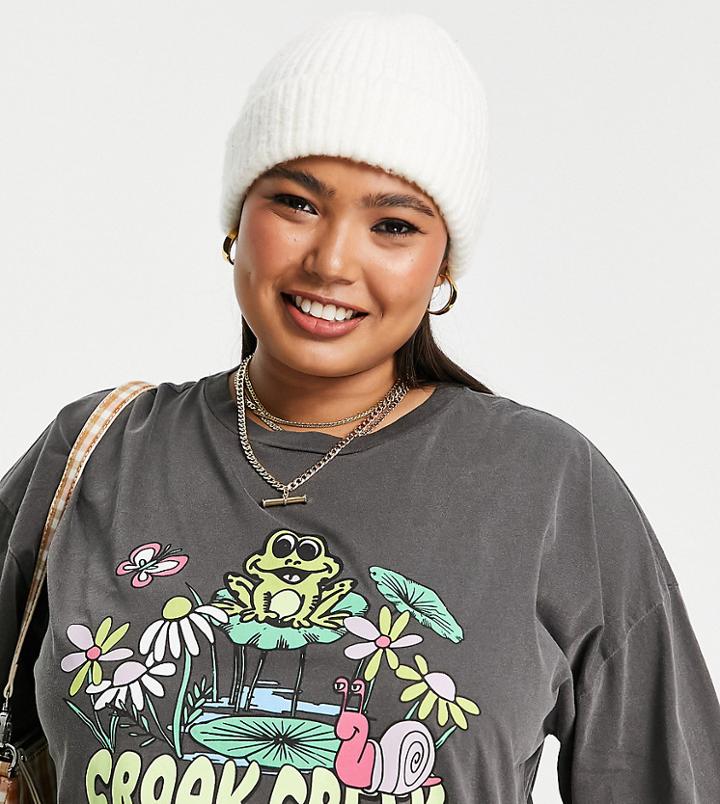 Asos Design Curve Oversized T-shirt With Frog Croak Creek Print In Charcoal-grey