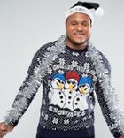 Brave Soul Plus Holidays Chilling Snowmen Sweater - Navy
