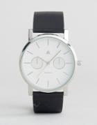 Asos Watch With Black Leather Strap And White Face - Black