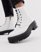 Stradivarius Lace Front Chunky Boots In White