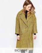 Helene Berman Oversize Collar Coat In Yellow Tweed - Yellow Tweed