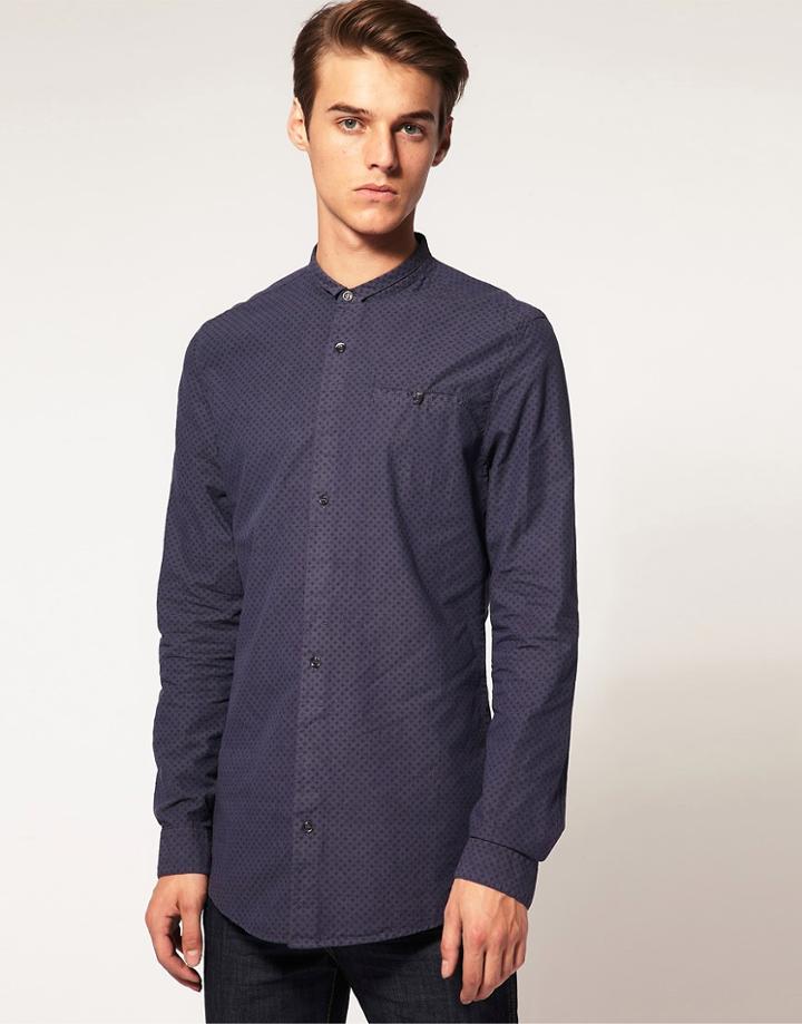 Asos Printed Chambray Shirt - Blue