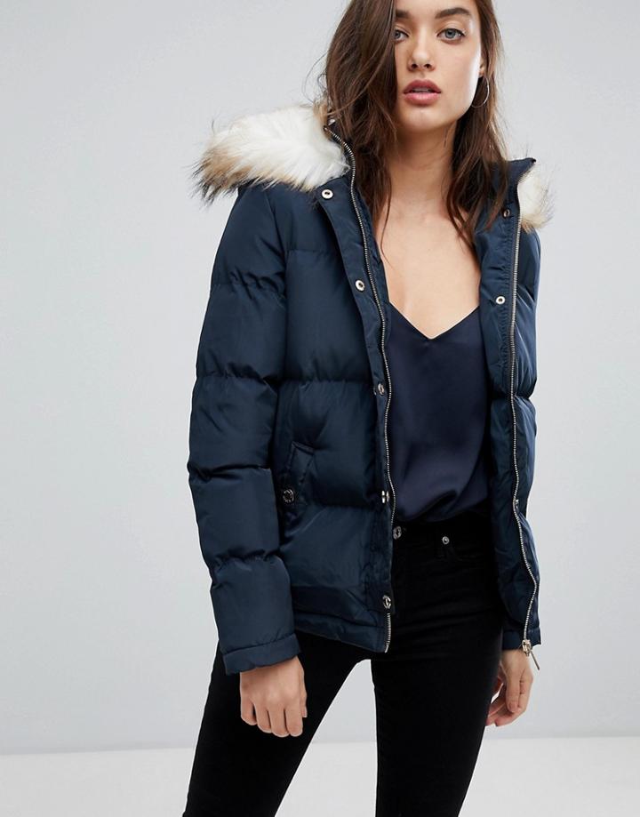 Lipsy Faux Fur Puffer Jacket - Navy
