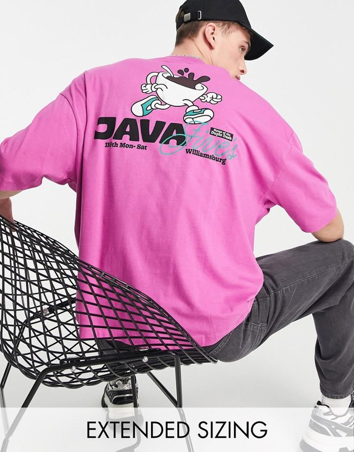 Asos Design Oversized T-shirt In Pink With Cartoon Back Print