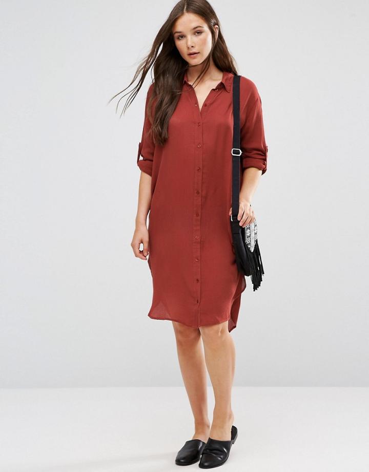 B.young 3/4 Sleeve Shirt Dress - Brown