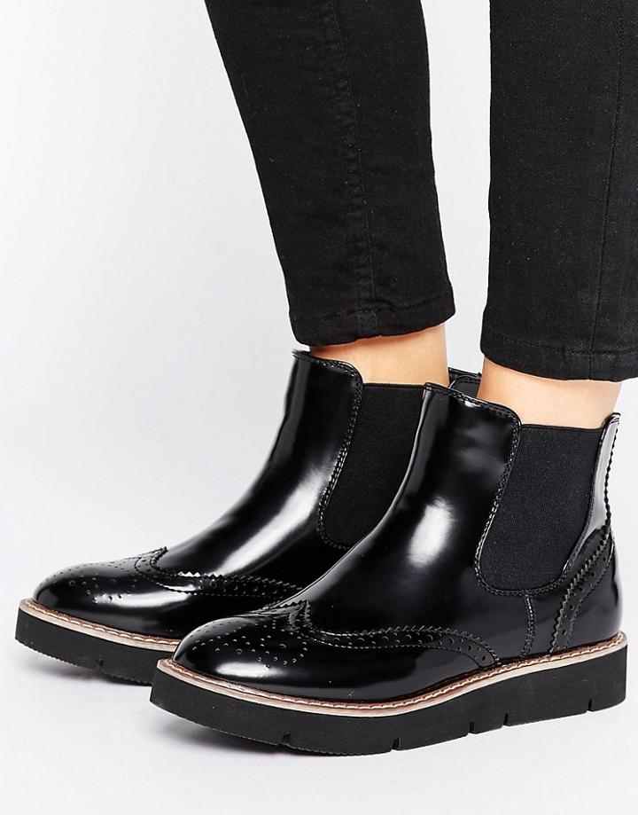 London Rebel Brogue Flat Eva Boot - Black