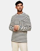 Topman Boxy Pocket Stripe Sweatshirt In Ecru-white