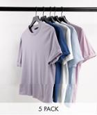 Asos Design 5 Pack Organic T-shirt With Roll Sleeve In Multi