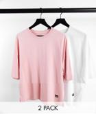Bershka 2-pack Oversized T-shirts In White And Light Pink-multi