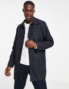 Harry Brown Gingham Plaid Trench Coat-navy
