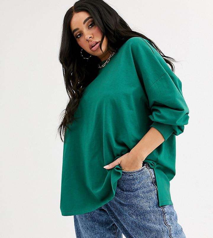 Asos Design Curve Super Oversized Lightweight Sweat With Side Splits In Teal-green