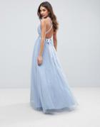 Asos Premium Tulle Maxi Prom Dress With Ribbon Ties - Blue