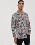 Asos Design Regular Fit Shirt With Mono And Bright Paisley - White