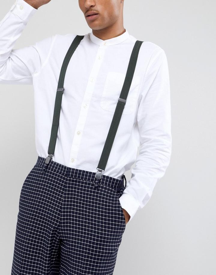 Asos Design Suspenders In Khaki With Vintage Finish - Green