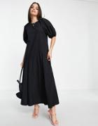 Asos Design Midi Smock Dress With Godets In Black