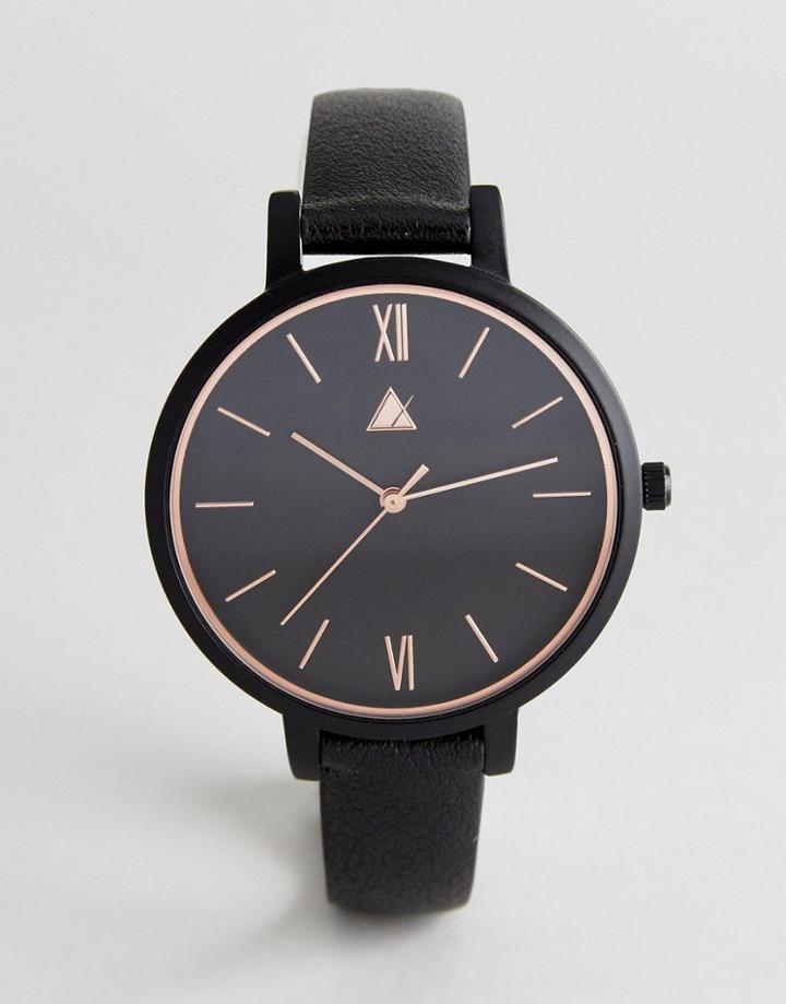 Asos Curve Rose Gold Edge Detail And Black Watch - Black