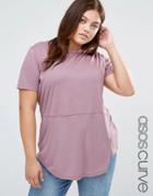 Asos Curve Contrast Ribbed Panel T-shirt - Purple