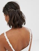 Asos Design Wedding Back Hair Crown With Pink Crystals - Gold