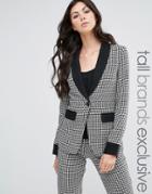 Fashion Union Tall Houndstooth Print Blazer With Contrast Detail - Multi