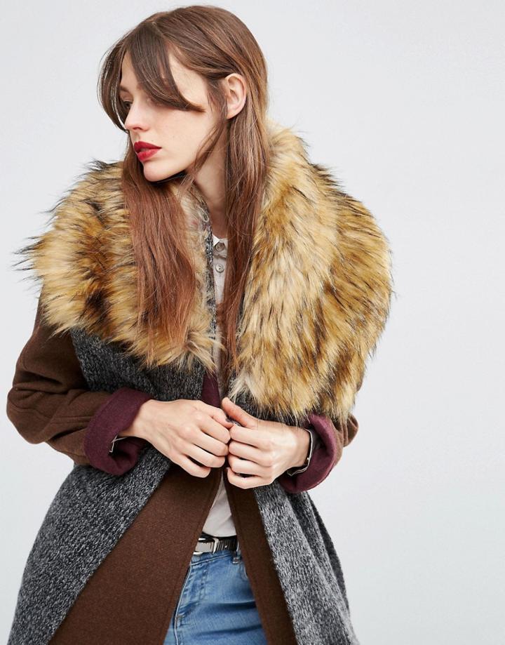 Asos Oversized Knit Scarf & Faux Fur Mix - Green