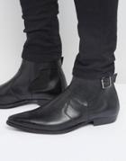 Asos Chelsea Boots In Black Leather With Buckle Detail - Black
