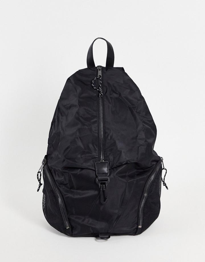 Asos Design Backpack With Front Clip Detail In Black Nylon