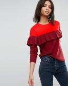 Vero Moda Frill Knitted Top - Red
