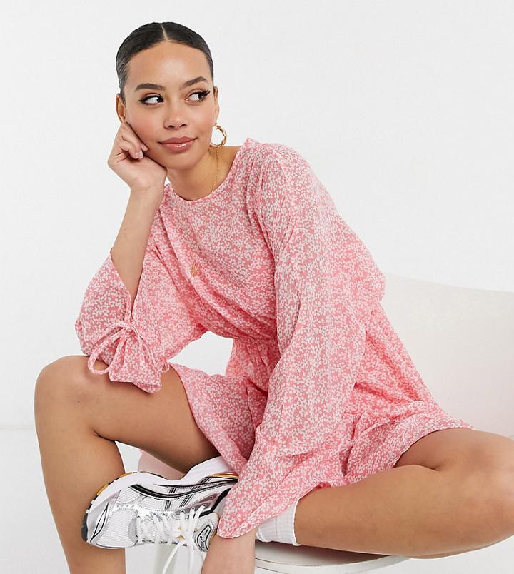 Influence Tall Shirred Sleeve Mini Dress In Floral Print-pink