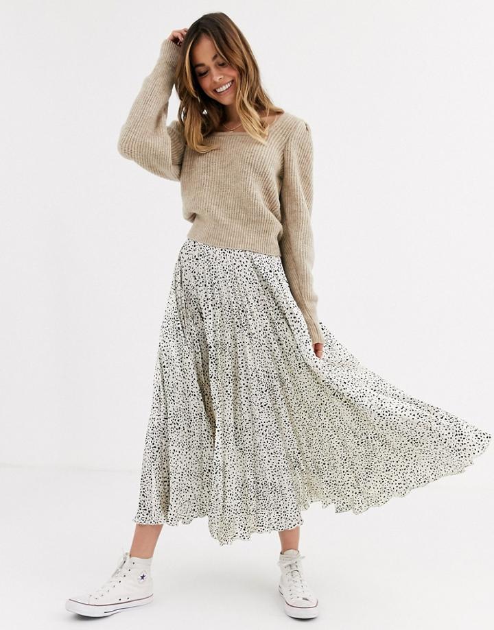 Asos Design Mono Leopard Satin Pleat Midi Skirt - Multi