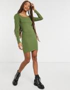 Miss Selfridge Sweetheart Neck Mini Dress Green-red