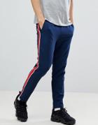 Asos Design Slim Cropped Pants In Navy With Red Side Stripe - Navy