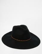 Asos Wide Brim Fedora Hat In Black Felt With Braid Band - Black