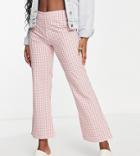 Asos Design Petite Casual Flare Pants In Pink Check-multi