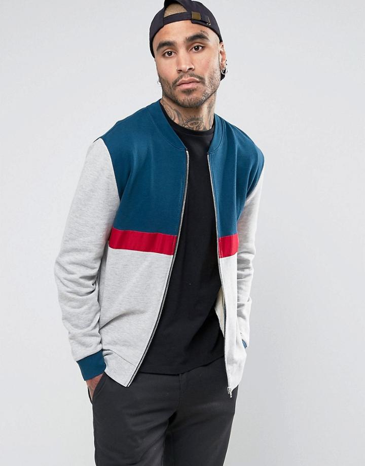 Asos Jersey Bomber Jacket With Cut & Sew Panels In Gray - Gray