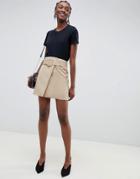 Asos Design Mini Skirt With Self Belt In Camel - Stone