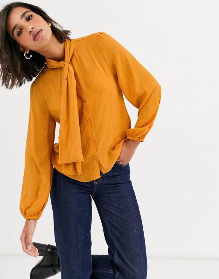 Vila Textured Top With Tie Neck