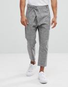 Asos Tapered Check Pants With Asymmetric Front - Gray