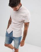 Asos Design Skinny Oxford Shirt In Pale Pink With Short Sleeves - Pink