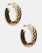 Asos Design Hoop Earrings In Oval Hammered Design In Gold Tone