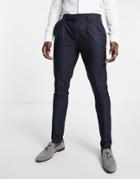 Noak Skinny Premium Fabric Suit Pants In Navy Windowpane Plaid With Two-way Stretch