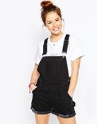 Asos Denim Short Overall In Washed Black With Rips - Washed Black