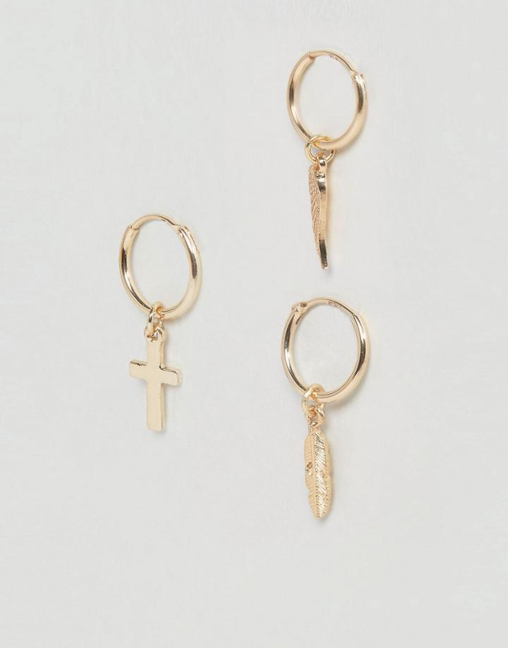 Chained & Able Hanging Charm Hoop Earrings In Gold - Gold